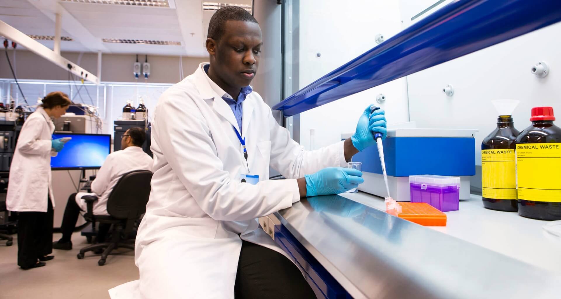 young man working with samples in lab