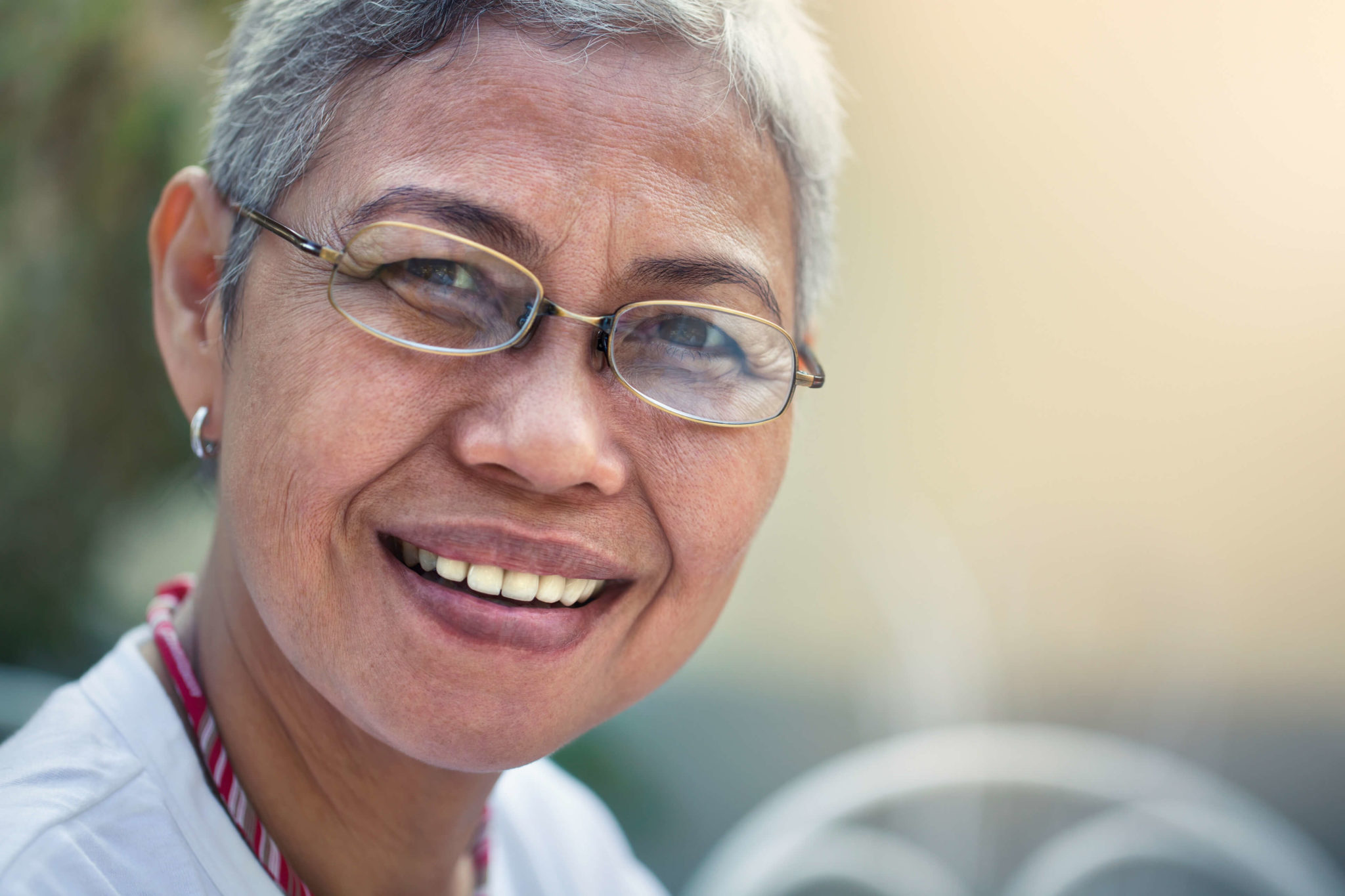 older woman looking into the camera